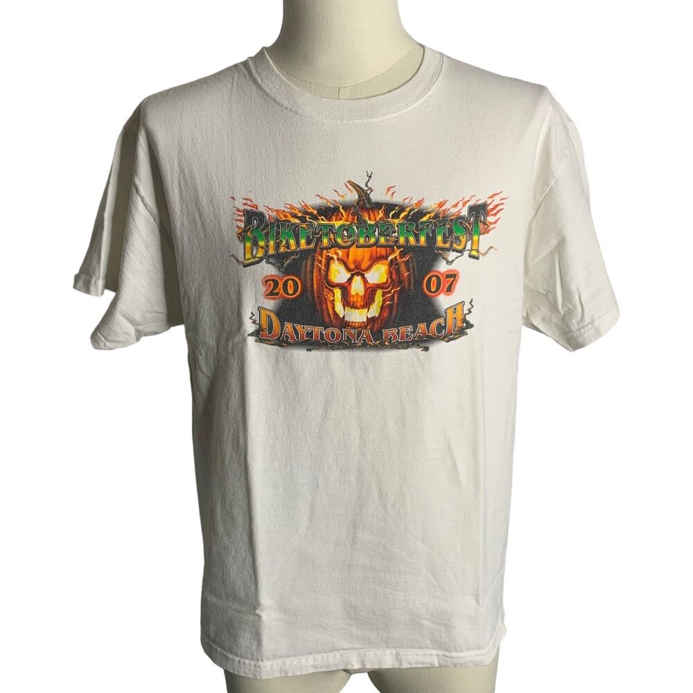 Biketoberfest 2007 Daytona Beach T Shirt M White Crewneck Short Sleeve Pumpkin